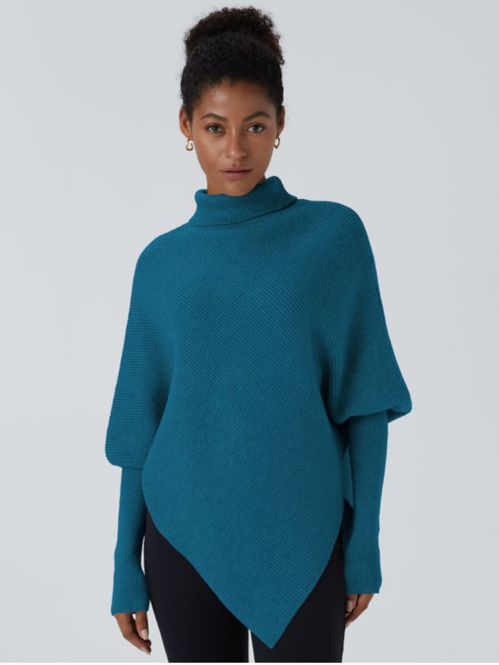 High Neck Long Sleeve Asymmetric
Hem Work Sweater